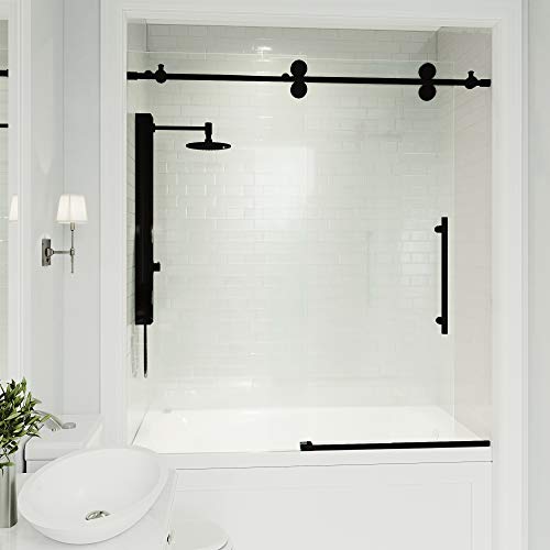 VIGO Adjustable 56-60 in. W x 65.5 in. H Elan Frameless Sliding Rectangle Tub Door with Clear Tempered Glass and Stainless Steel Hardware in Matte Black Finish, VG6041MBCL6066