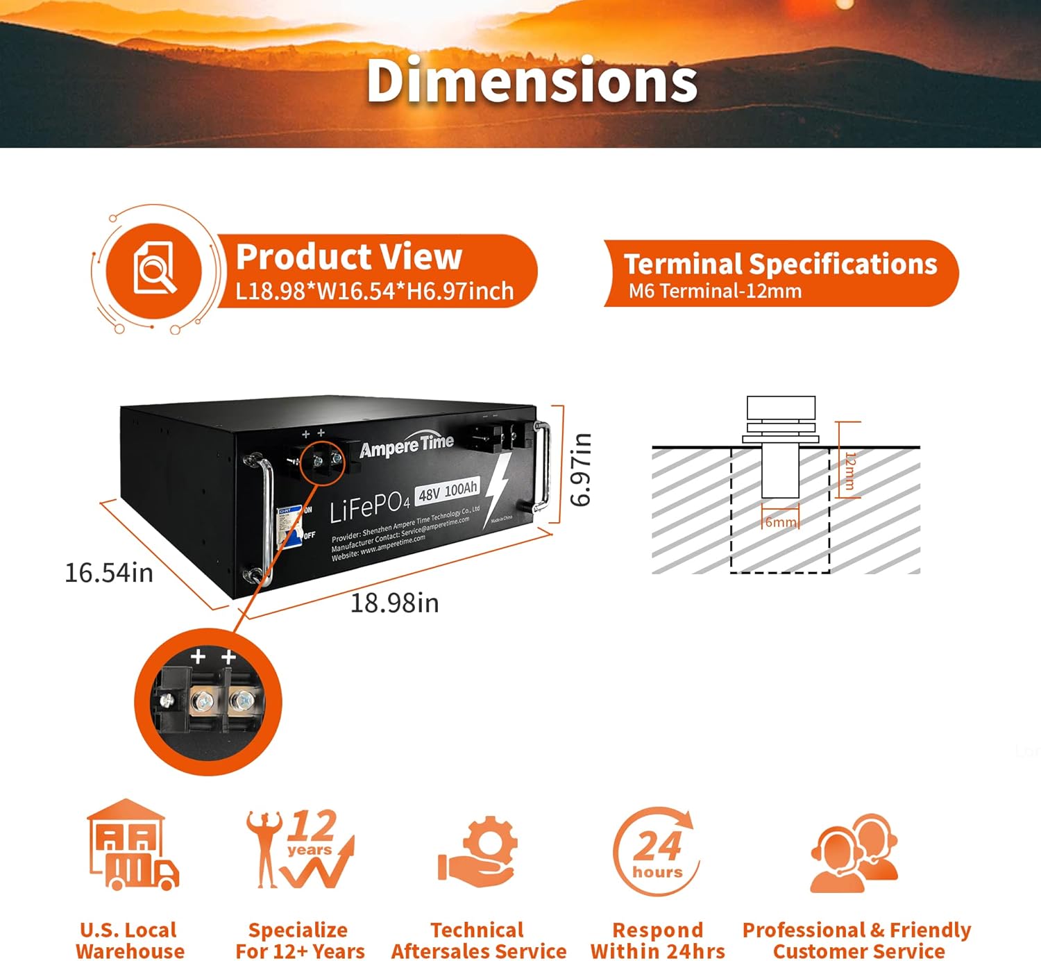 Ampere Time 12V 50Ah Lithium LiFePO4 Battery, Ideal Replacement for?12V 100Ah AGM SLA Battery, More Efficient Output & Much Lighter, 4000+ Cycles, Perfect for Boat, Security Devices, Camping, etc.