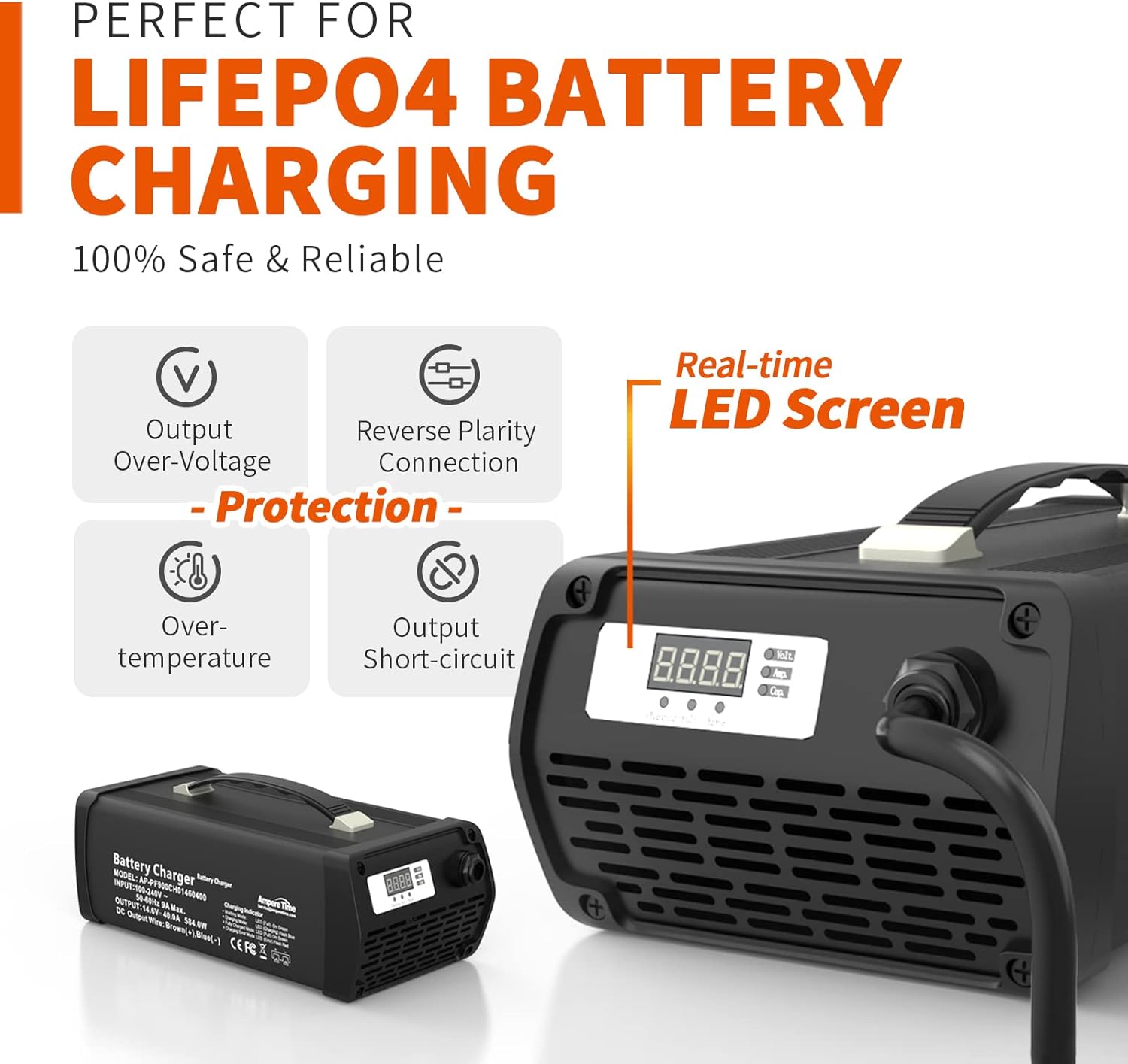 Ampere Time 12V 200Ah LiFePO4 Battery with 14.6V 20A Dedicated Lithium Battery Charger; Built-in 200A BMS, 4000+ Cycles, Perfect for RV, Solar, Marine, Overland, Off-Grid Application��