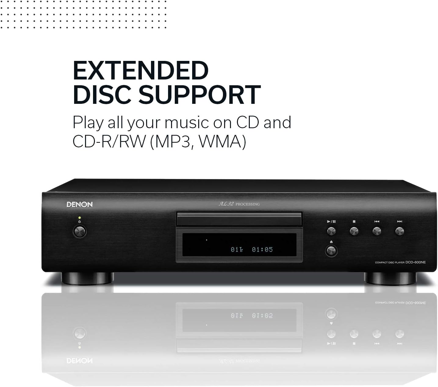 Denon DCD-600NE Compact CD Player in a Vibration-Resistant Design | 2 Channels | Pure Direct Mode | Pair with PMA-600NE for Enhanced Sound Quality | Black