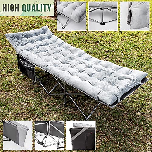 Zento Camping Cot and Mattress Folding Outdoor Travel Bed 2 Pack - Heavy Duty Max Load 450 LBS Premium Quality Cot Bed with Pad for Comfort Sleeping for Travel Home and Anytime Use