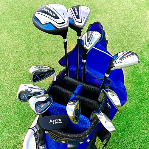 Jaffick Complete Golf Club Sets for Men 12 Piece Includes Golf Driver #3 Fairway Woods, 4 & #5 Hybrid, 6-9 Irons, Pitching & Sand Wedge, Putter and Golf Stand Bag
