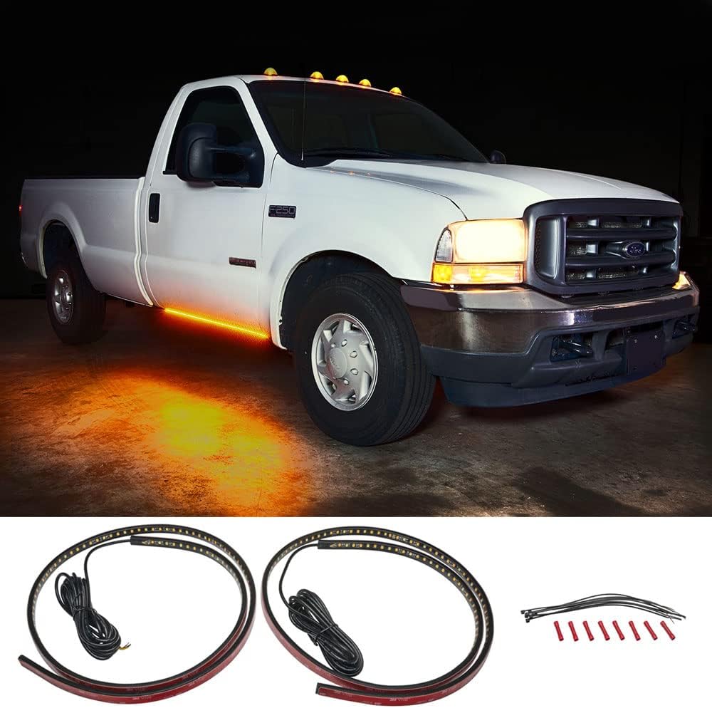 LEDGlow 52 Truck LED Running Board Light Amber Side Marker Kit with White Courtesy Lights for Regular & Straight Cab Trucks - Multi-Function Lighting - Flexible Waterproof Strips