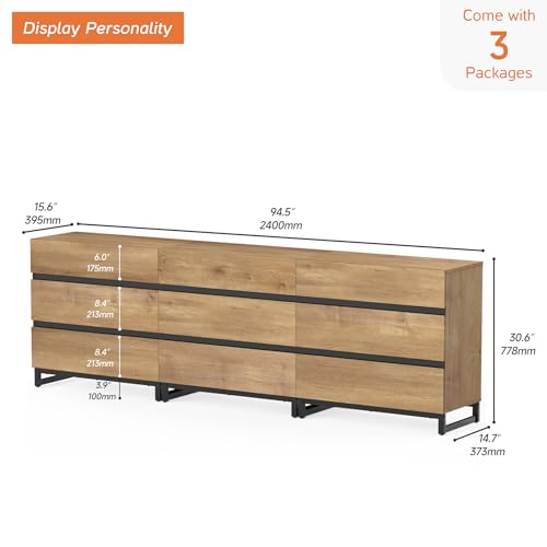 WAMPAT Modern TV Stand for TVs up to 40 inch, Entertainment Center TV Console with 3 Drawers and Metal Base, Media Console for Living Room, Bedroom, Oak