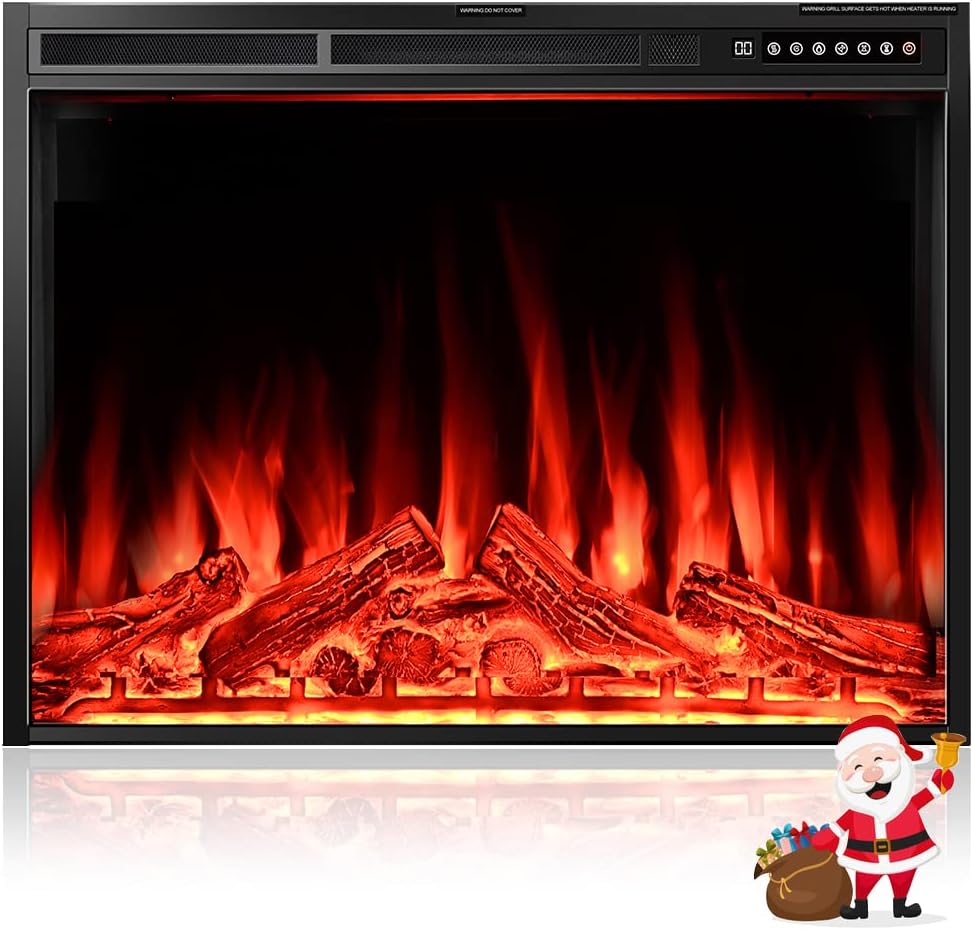 Electric Fireplace Insert 37", Rintuf Electric Heater Recessed or Free-standing, Adjustable Flame Colors and Speed, Touch Screen, Remote Control with Timer, 750-1500W with Colorful Flame Option, Black