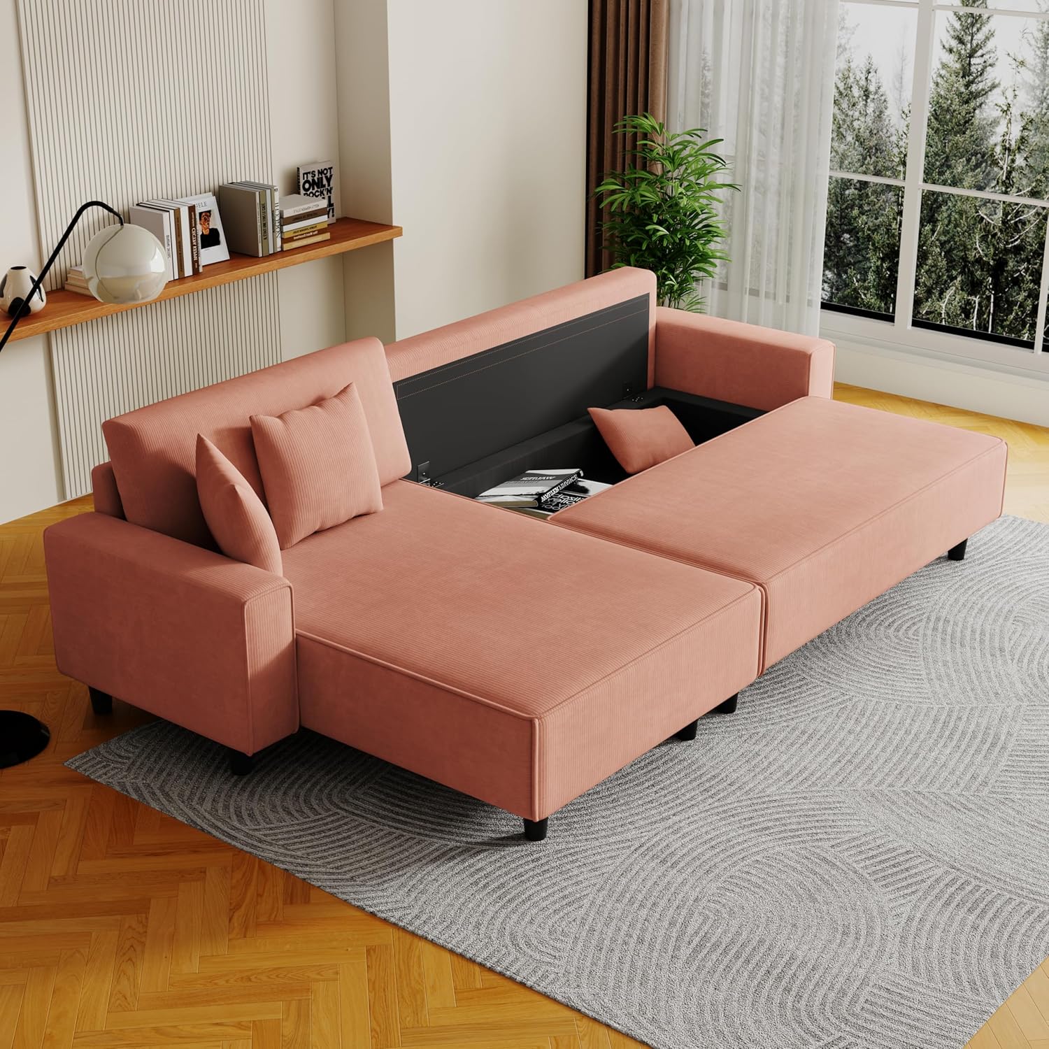 The 93" Orange Corduroy Sofa Bed Comes with 2 Pillows to fit in The Living Room and The Apartment is not overcrowded Modern Couch for Bedroom,Apartment Sofa,Office Couch