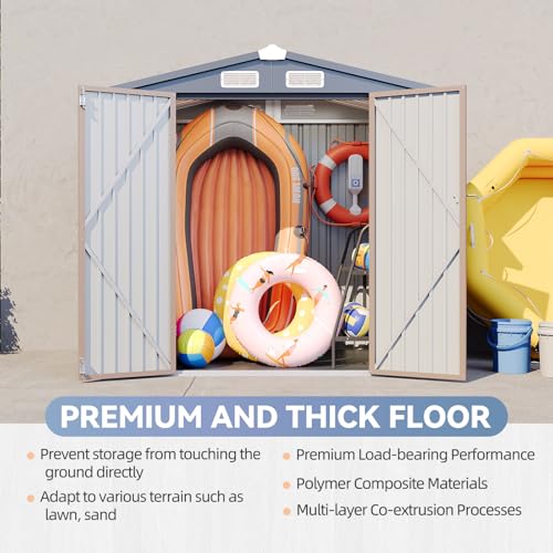 8'x4' Shed Galvanized Steel Storage Sheds with Triple Doors Weatherproof Outdoor Utility Sheds, Dual Lock Lean to Shed with Sloped Roof for Mower, Bike, Generator, Garden Tools (Black)