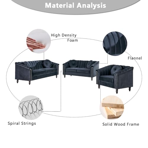 Living Room Furniture Set, Sectional Couches, Chesterfield Sofa Set, Fabric Loveseat Couch Set, 2-Piece Modern Sofa Set with Toss Pillows for Living Room/Bedroom/Office (Grey, Sofa+Loveseat)