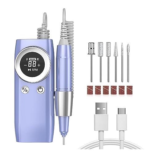 Nail Drill, 45000RPM Nail Drill Machine Electric Nail Polishing Machine with LCD Display Professional Nail Lathe for Manicure Gel Polishing Professional Nail Tools (Bianco A)