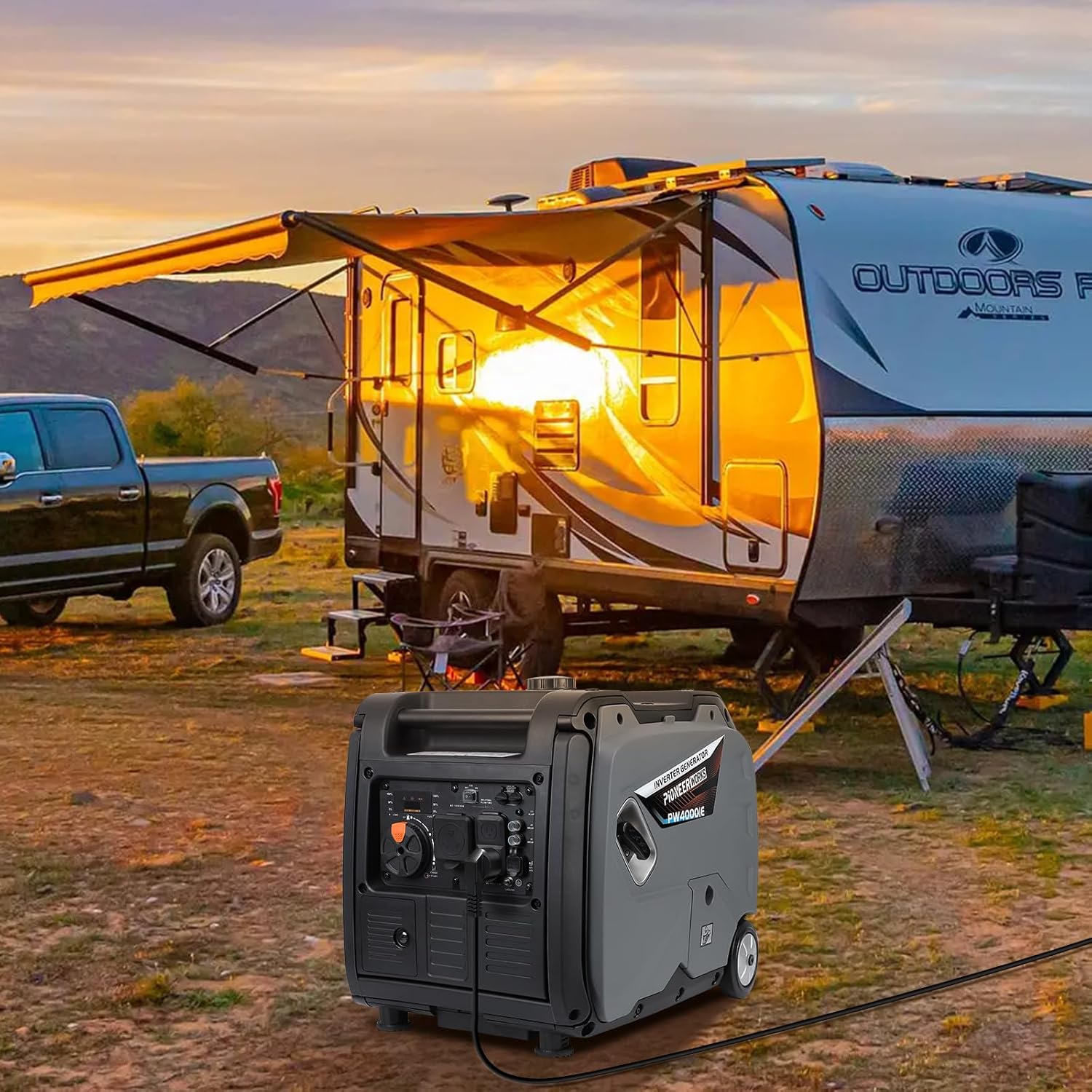 Portable Power Station - 4000W Inverter Generator, 120V AC Outlet, Silent Operation, CO Safety Alert, Ideal for Camping & Home Use
