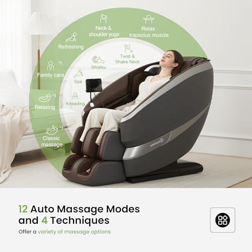 Real Relax Massage Chair Full Body of Dual-core S Track, 12 Auto Modes, Back and Calves Heating, Zero Gravity Massage Recliner Chair, FS01 Brown