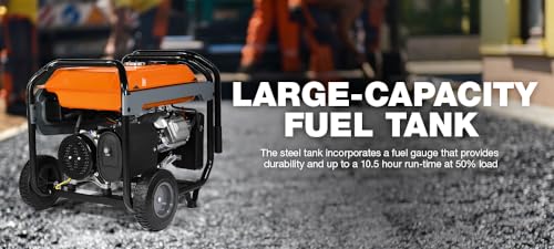 Generac 8,000-Watt Gas-Powered Portable Generator - Electric Start with COsense - PowerRush Advanced Technology - Reliable Power for Emergencies, Recreation, Home - 49 State Compliant - Orange/Black