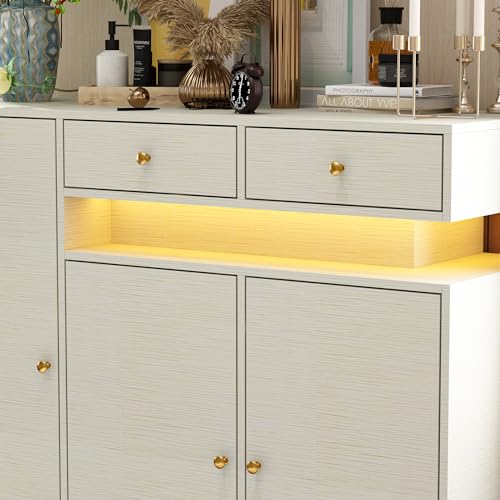 AIEGLE Shoe Cabinet with LED Light, Entryway Storage Cabinet with 3 Doors and 2 Drawers, Freestanding Space-saving Shoe Rack Organizer Cabinet for Hallway, Living Room, Light Grey