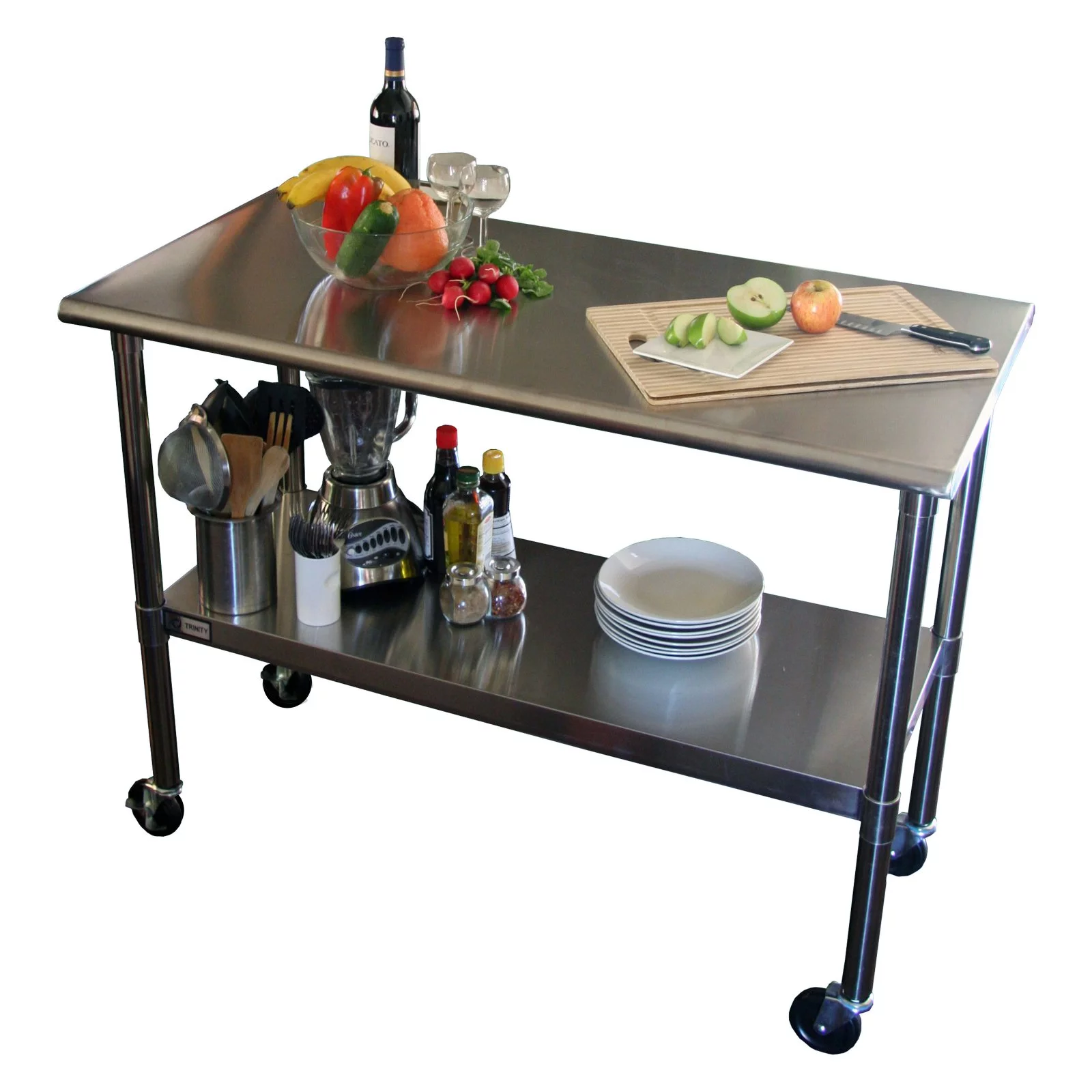 TRINITY EcoStorage® 48" Stainless Steel Prep Table w/ Wheels, NSF