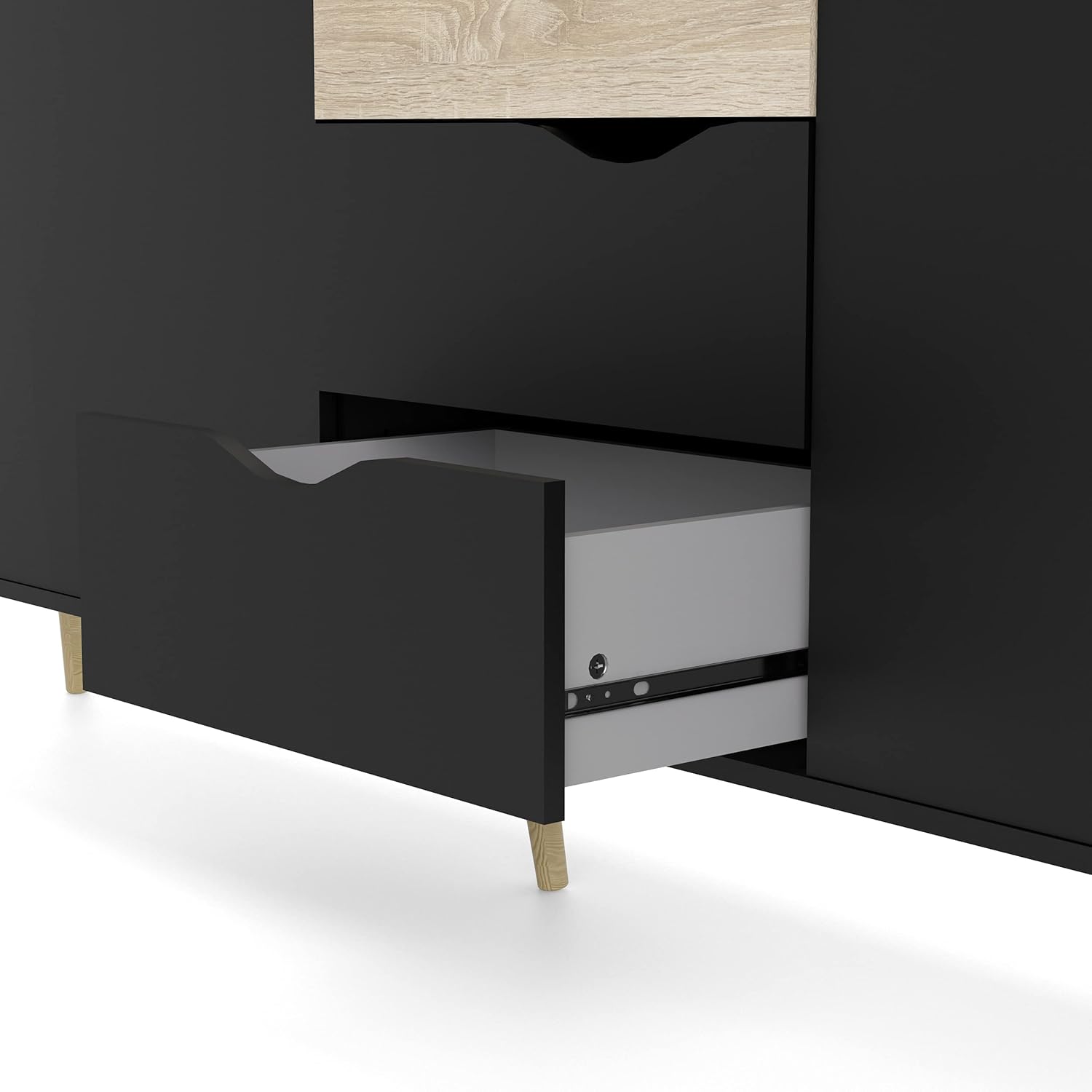 Tvilum, Black Matte and Oak Structure Diana Sideboard with 3 Doors and 3 Drawers