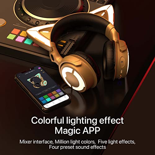 YOWU Cat Ear Headphones 4GS -Wireless Bluetooth Noise Cancelling Headphones, RGB Gaming Headset with Mic & 2.4G USB/Type C Dongle for PC/PS4/PS5/XBOX/Switch