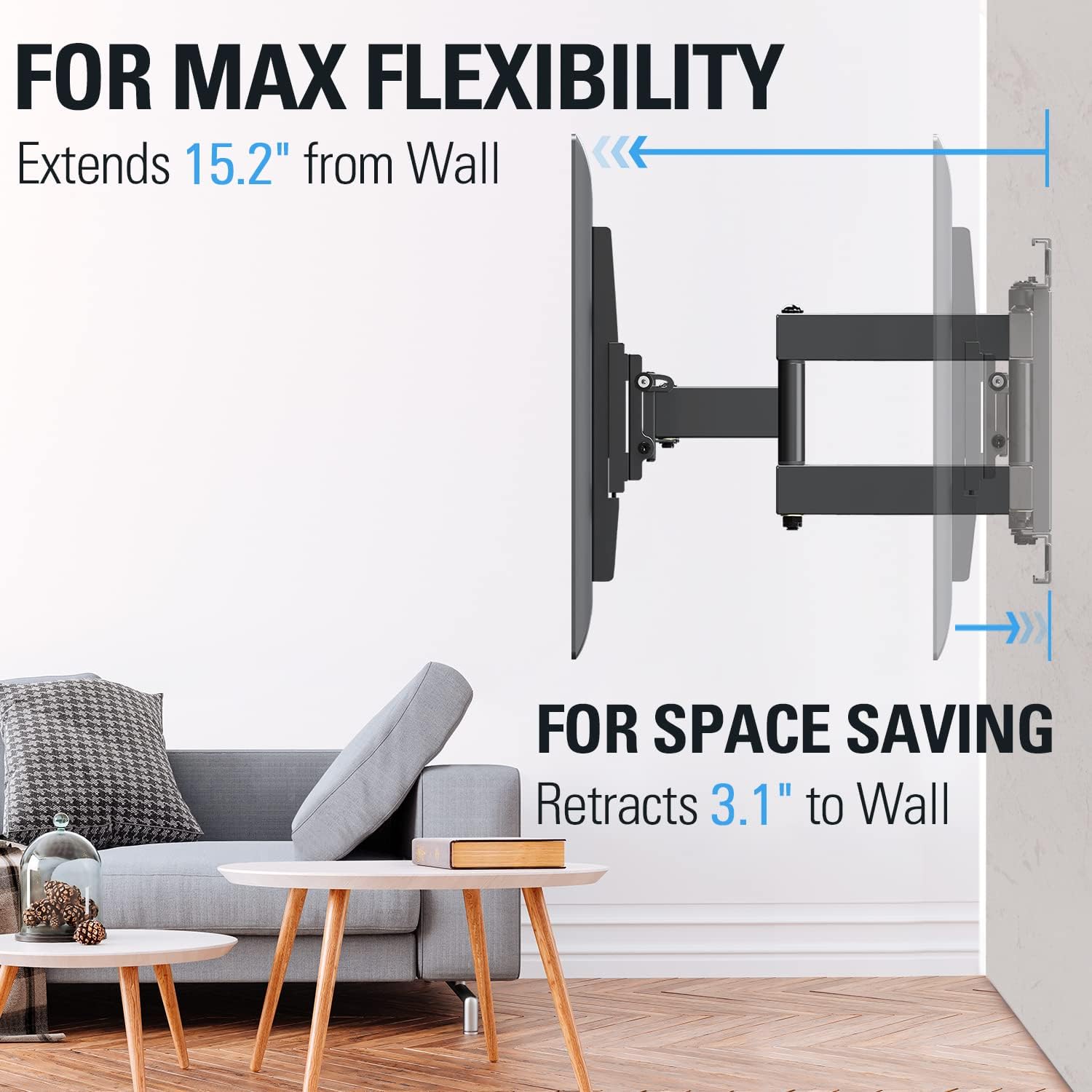 Mounting Dream TV Mount Full Motion TV Wall Mount for Most 26-55 Inch Flat Screen TV, Wall Mount TV Bracket with Dual Arms, Max VESA 400x400mm and 99 LBS, Fits 16", 18", 24" Studs MD2380-24K TV Mounts Pack of 2