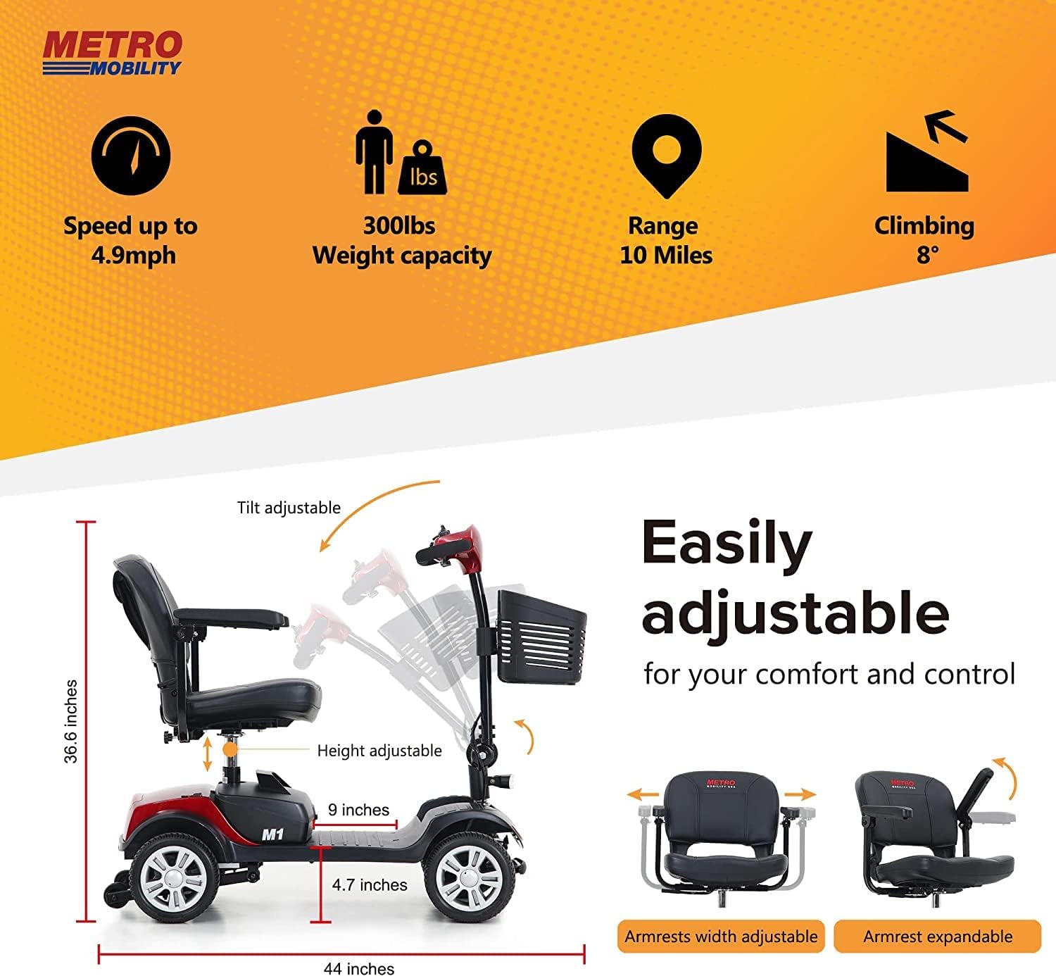 Folding Mobility Scooter for Seniors 4 Wheel Scooter for Adults Electric Medical Scooter Compact for Travel - Electric Powered Wheelchair Device - Compact Heavy Duty Mobile (M1 Red)