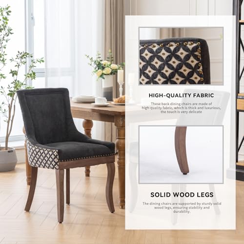Upholstered Dining Chairs Set of 4, Solid Wood Kitchen Dining Room Chairs with Thicken Padded and Nailhead Trim for Home Kitchen Bedroom Wine Red