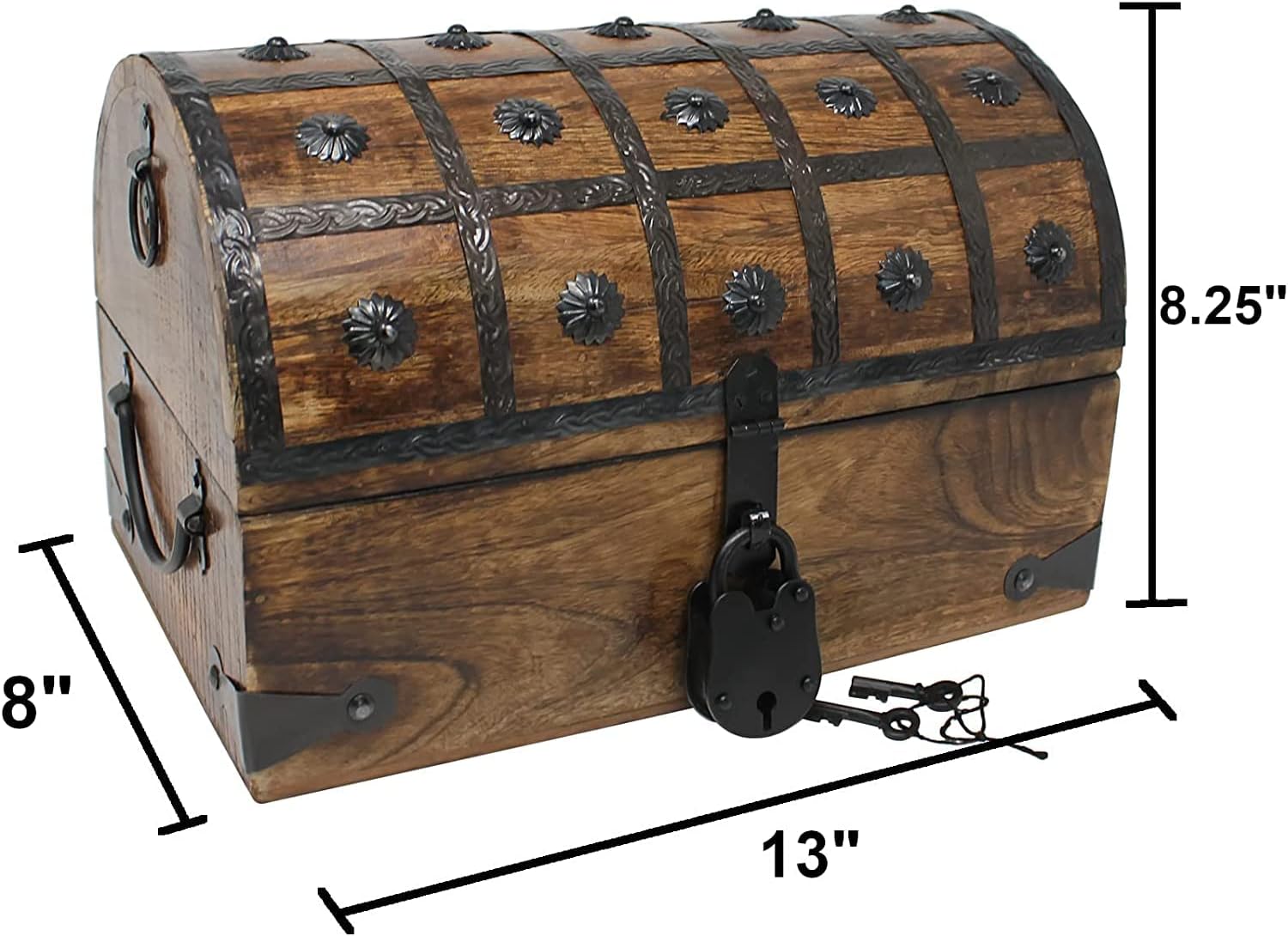 Nautical Cove Pirate Treasure Chest with Iron Lock and Skeleton Key - Storage and Decorative Box (X-Large 16 x 11 x 10.5)