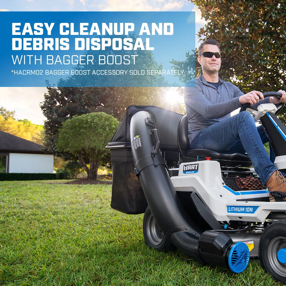 HART 80-Volt 30-inch Deck Lithium-Ion Riding Lawn Mower Kit, (1) Super Charger