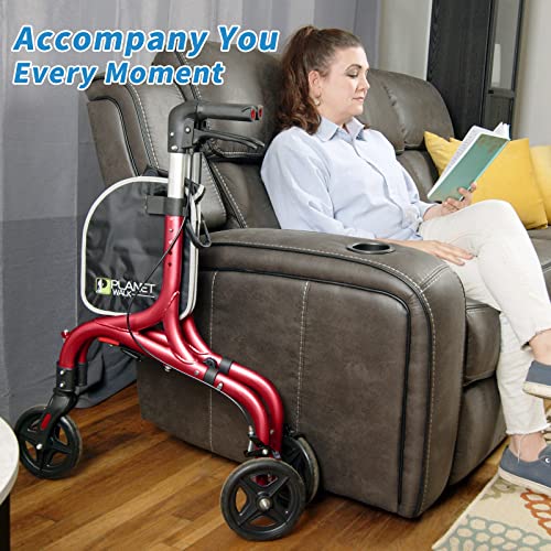 Planetwalk Premium 3 Wheel Rollator Walker for Seniors - Ultra Lightweight Foldable Walker for Elderly, Aluminum Three Wheel Mobility Aid, Brilliant Blue