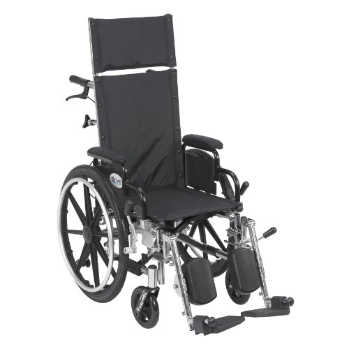 Drive Medical Viper Plus Light Weight Reclining Wheelchair with Elevating Leg Rests and Flip Back Detachable Arms, 14'' Seat