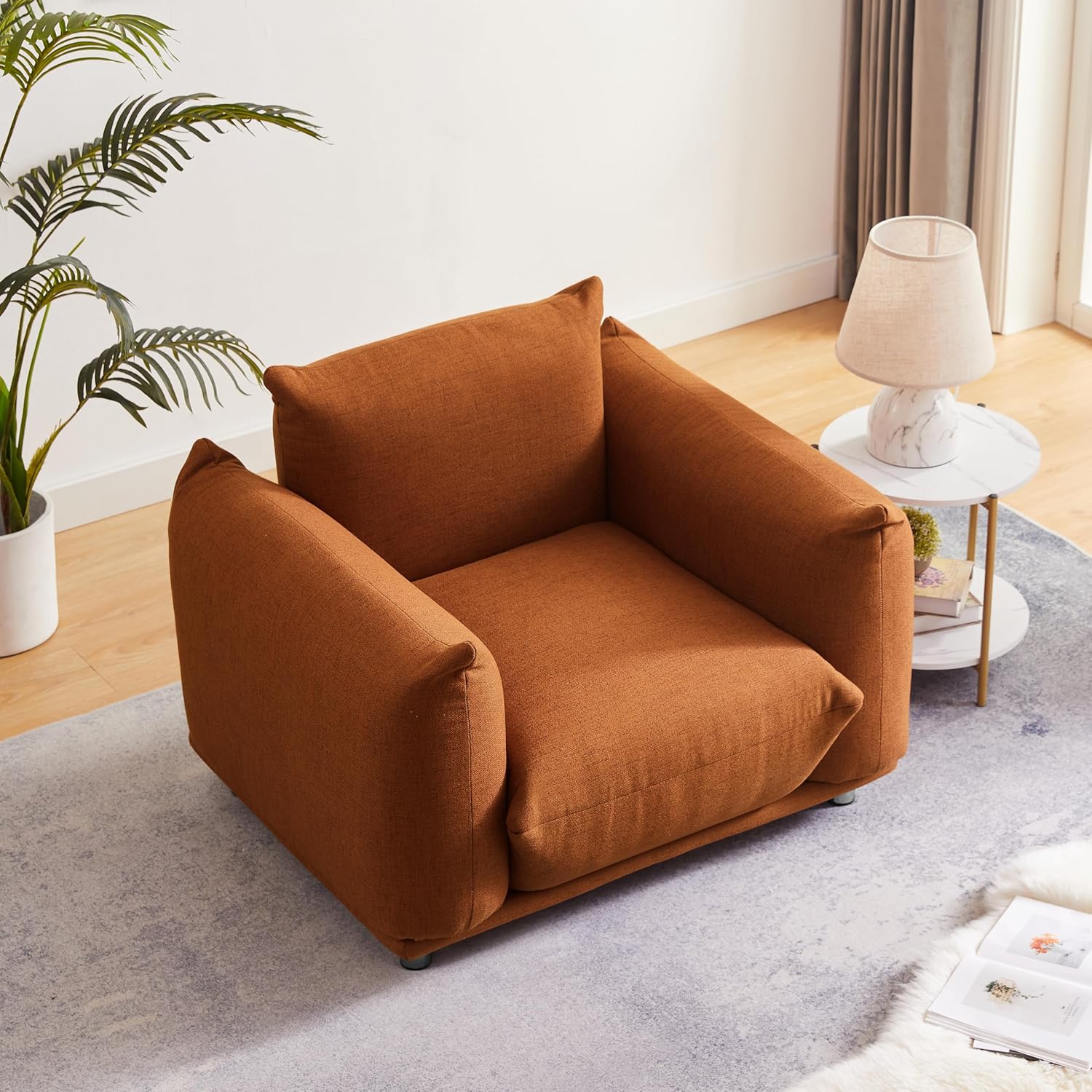 Accent Chair Cotton Linen Single Sofa 42" W Accent Chair for Bedroom Living Room Apartment, Rust Red