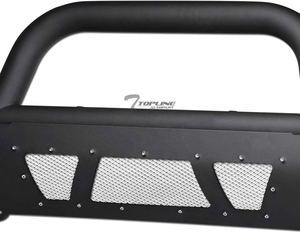 Matte Black Studded Mesh Bull Bar Brush Push Front Bumper Grill Grille Guard With Skid Plate Compatible With 10-23 Toyota 4Runner