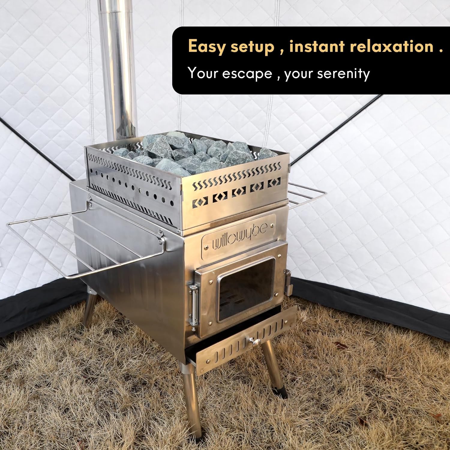 WillowyBe Outdoor Sauna Hot Tent Stove, Rocket Stove Heater, Portable Camping Wood Stove for Dry Sauna, Cooking for Husband and Friends