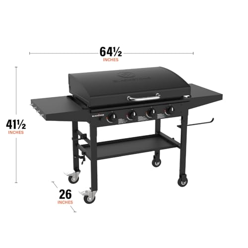 Blackstone 36 Inch Gas Griddle with Hood Cooking Station 4 Burner Flat Top Gas Grill Propane Fuelled Restaurant Grade Professional 36” Outdoor Griddle Station with Side Shelf