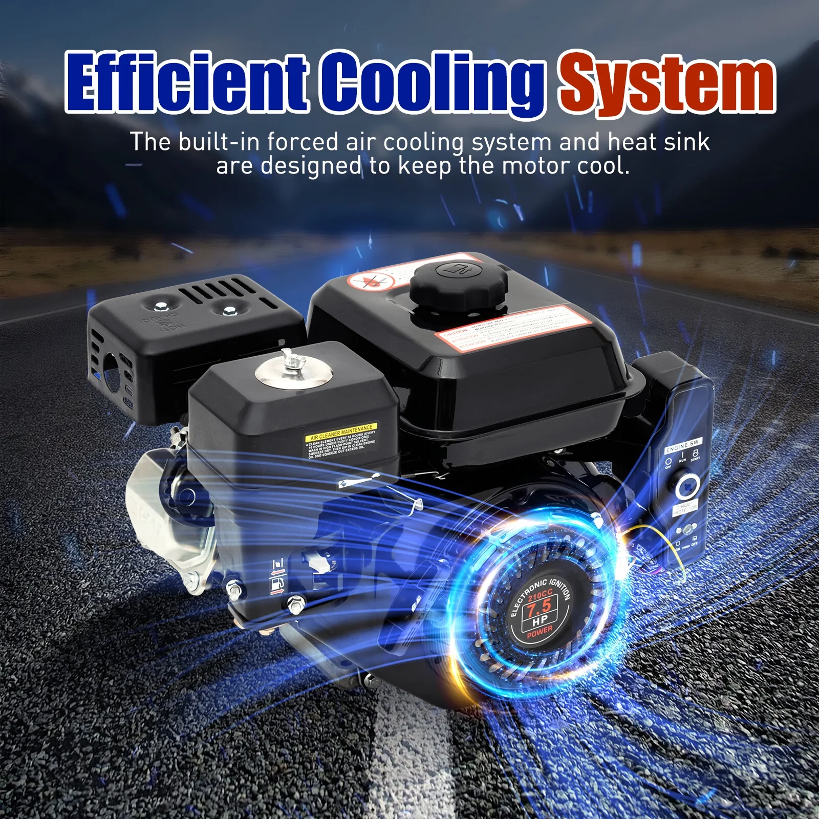 Wuzstar 7.5HP 212CC Go Kart Engine Electric Start Side Shaft Motor OHV Air Cooling Gasoline Engine Motor for Compressor Ripper, Lawn Mower