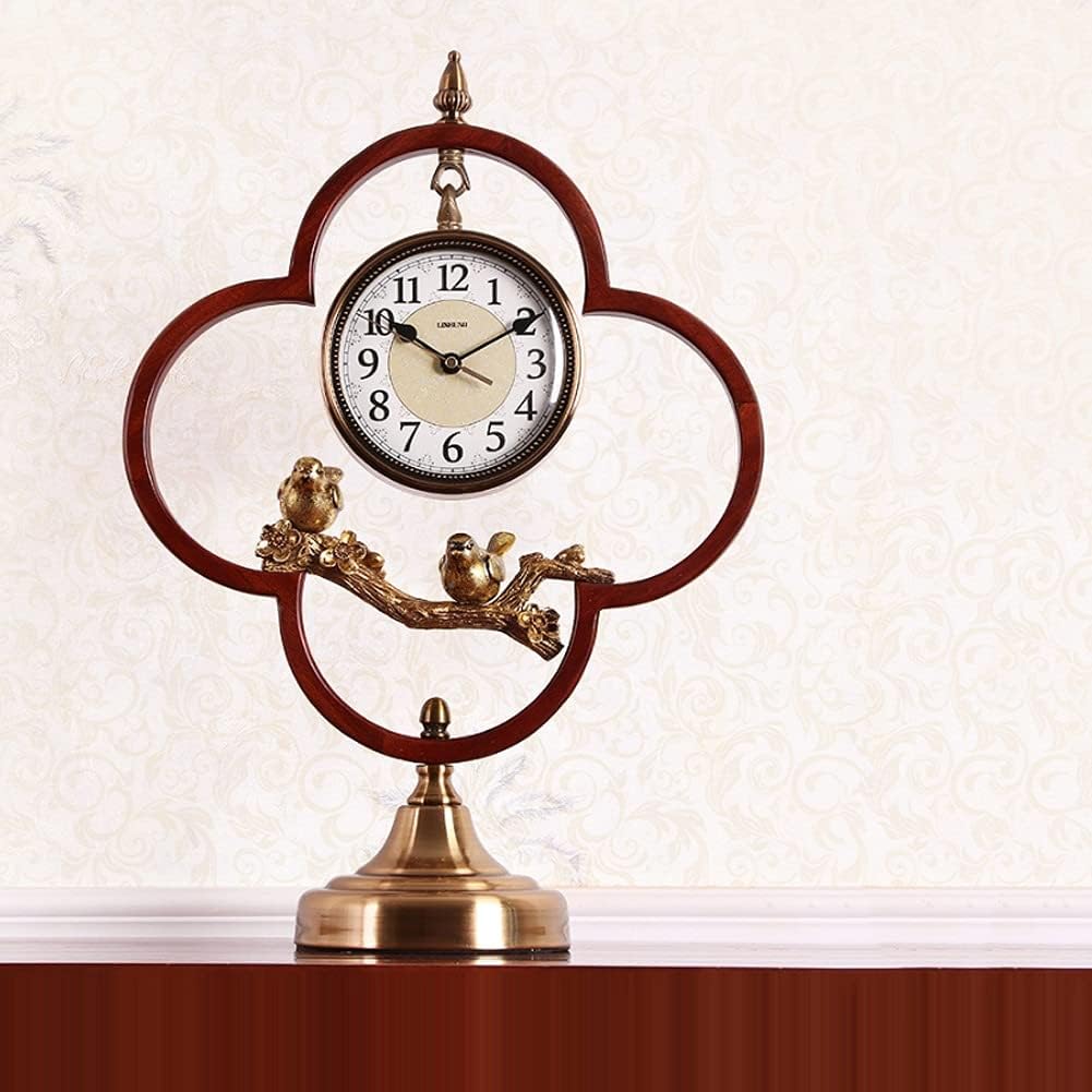 New Chinese Style Desk Clock Living Room Solid Wood Desk Clock European Style Retro Home Decoration Clock Old Fashioned Desk Clock