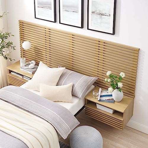 Modway Render Wall-Mount Headboard and Modern Nightstands Bedroom Set, King, Charcoal