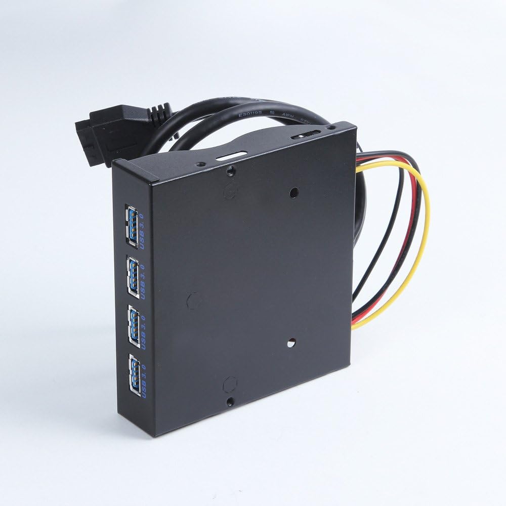 E-SDS USB 3.0 4-Ports 3.5 inch Metal Front Panel USB Hub with 15 Pin SATA Power Connector [ 20 Pin Connector & 2ft Adapter Cable]