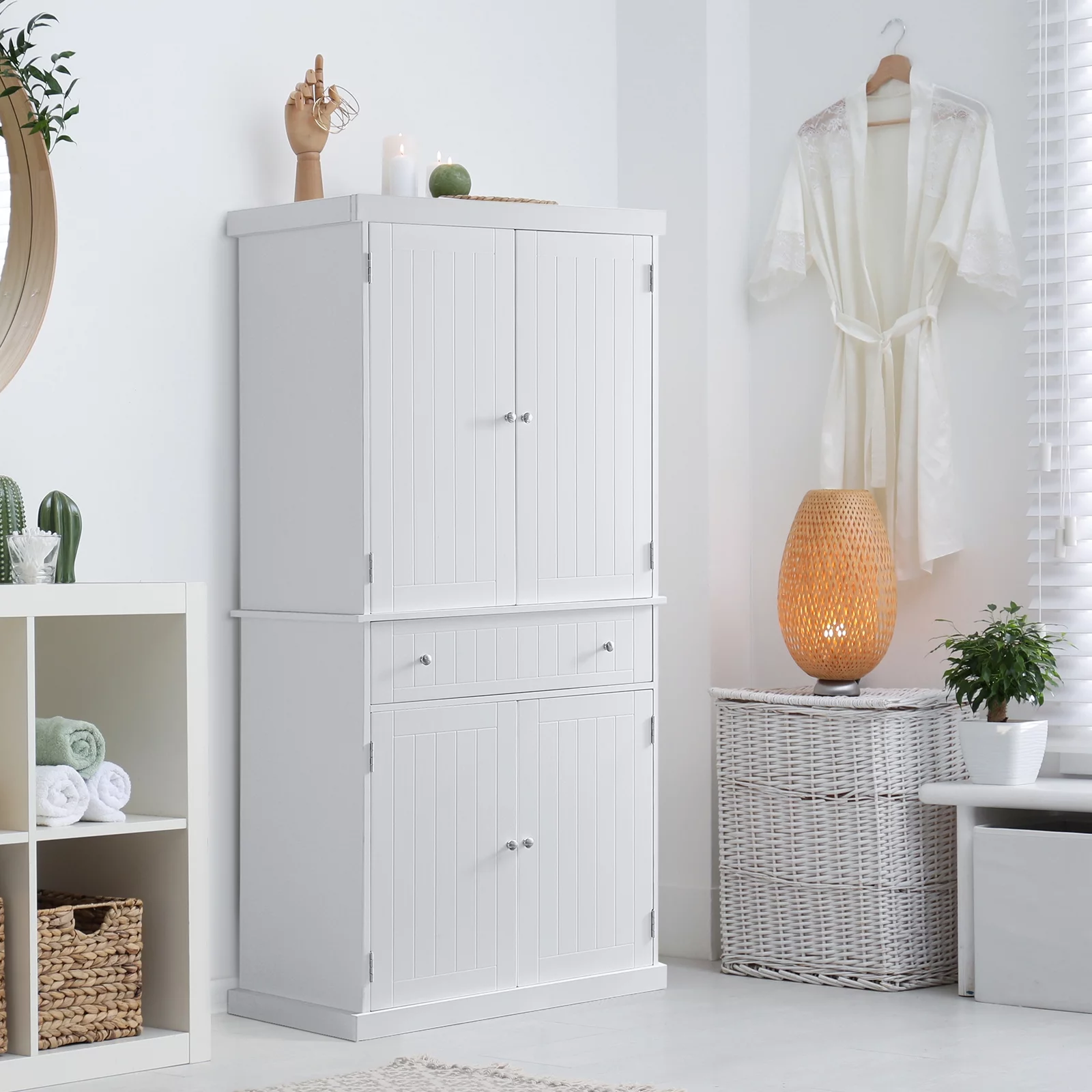 SunsGrove Kitchen Pantry Cabinet Tall Freestanding Storage Cupboard with Doors and Adjustable Shelves for Kitchen, Living Room, Dining Room, White