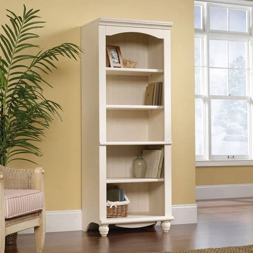 Sauder Harbor View 72" Library Bookcase, Antiqued White Finish