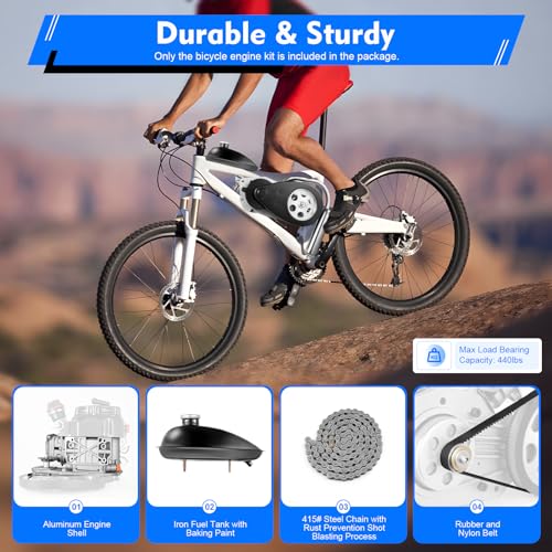 100cc 4-Strok Bicycle Engine Kit,Single Cylinder Gas Motorized Motor Bike Modified Engine Scooter,3600rpm Bike DIY Modified Engine Kit (Chain)
