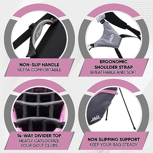JAD PRO GOLF, Premium Everyday Golf Stand Bag for Men and Women, 14-Way Top Dividers, Ultra Lightweight, Easy for Carrying, Large Pockets for Accessories, Durable Water Resistant