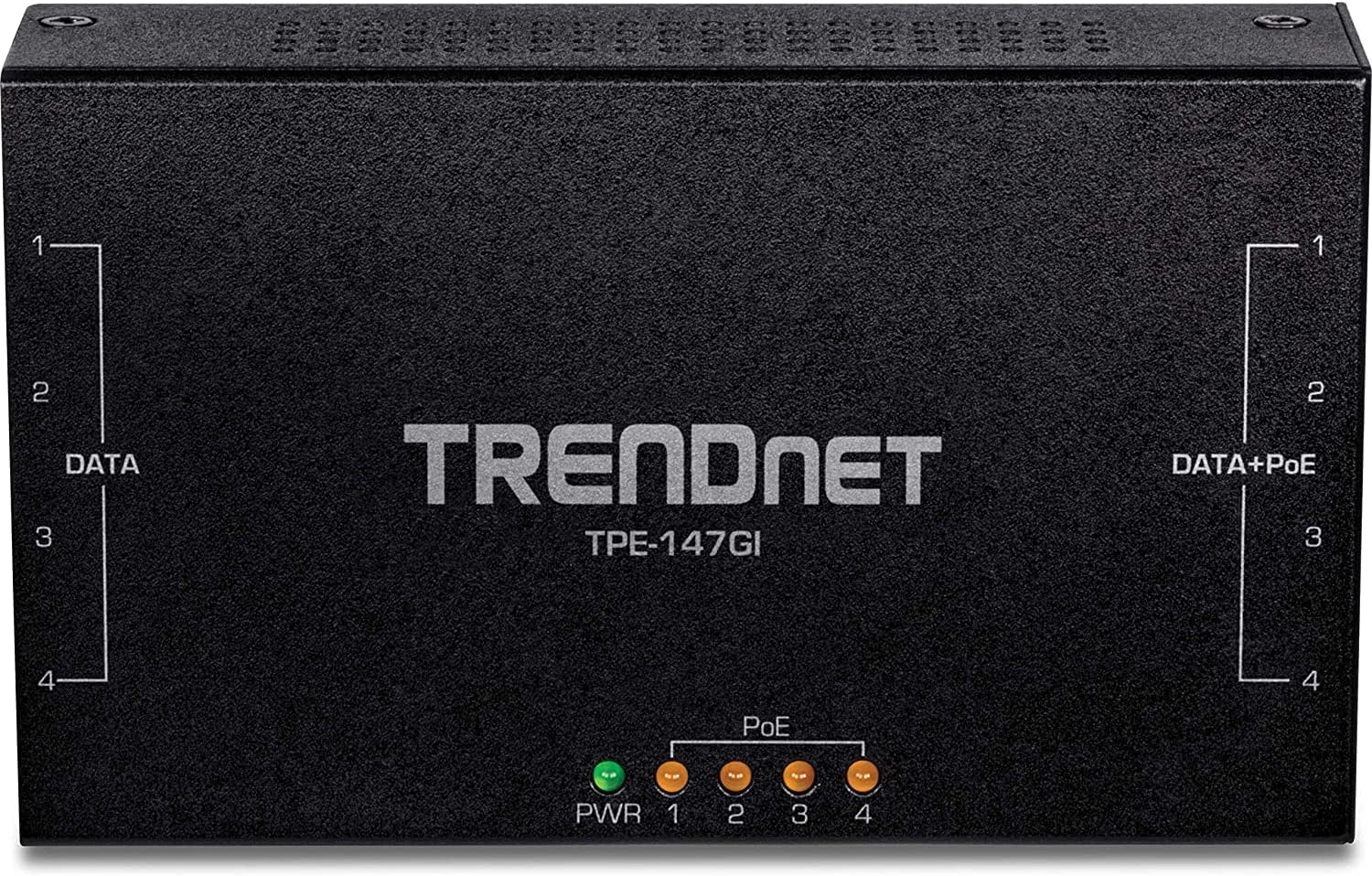 TRENDnet 65W 4-Port Gigabit PoE+ Injector, TPE-147GI, 4 x Gigabit Ports(Data in), 4 x gigabit PoE Ports(Data + PoE Out), Multi-Port PoE+ Injector up to 100m(328 ft.), Add PoE+ Power to Non-PoE Switch Pack of 2