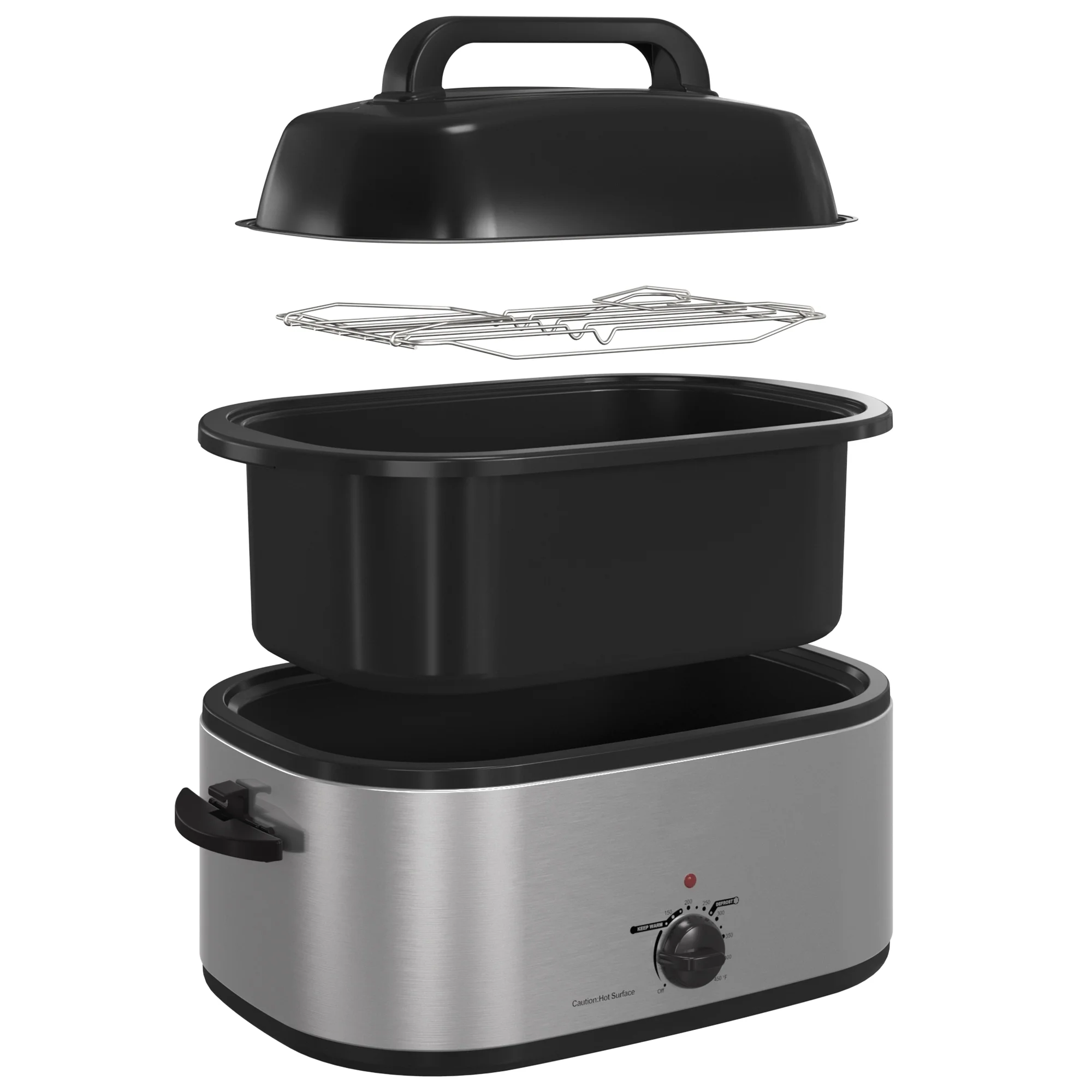 RoyalCraft 22 Quart Electric Roaster Oven with Visible & Self-Basting Lid, Stainless Steel, Silver