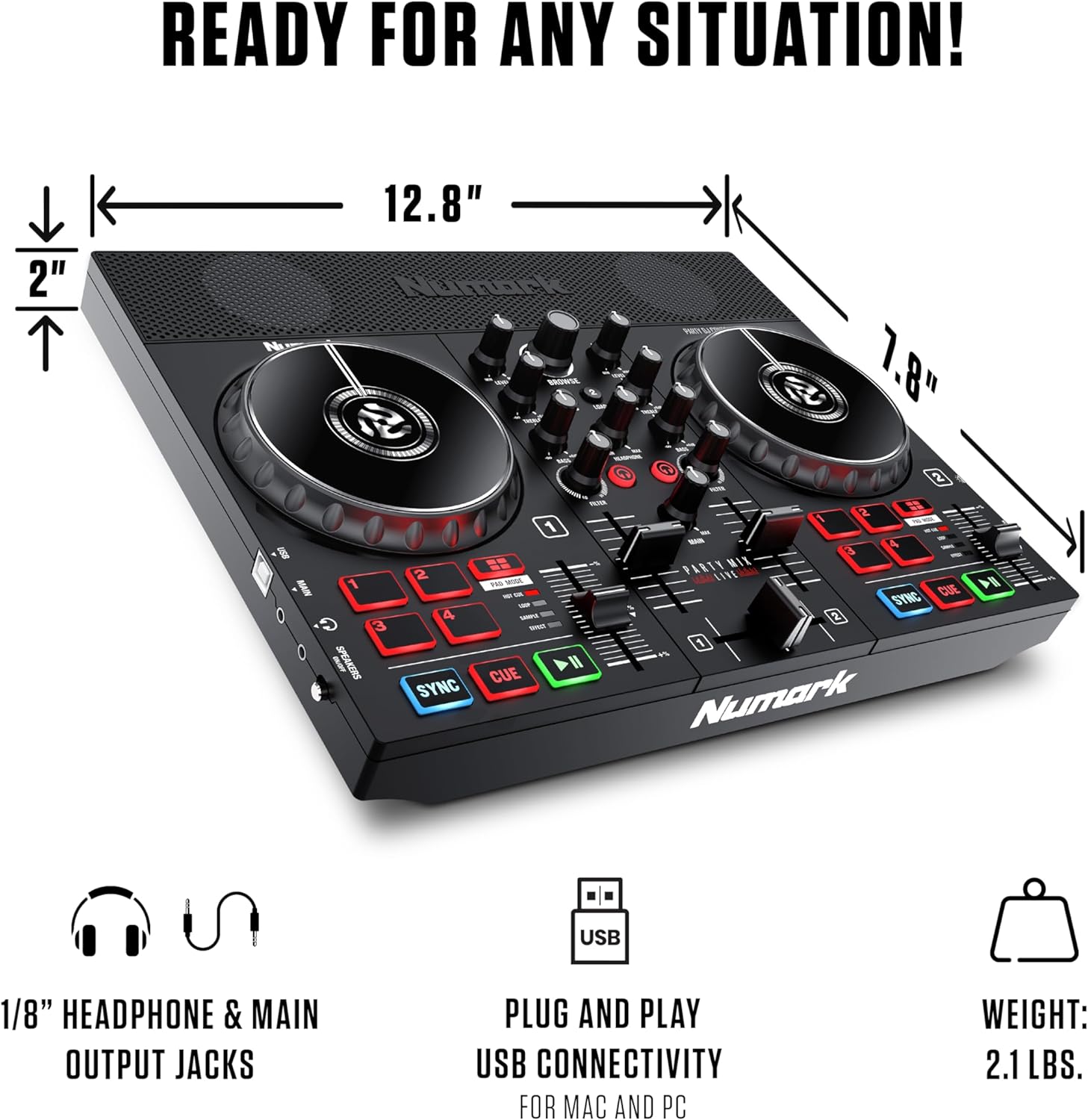 Numark Party Mix Live - DJ Controller with Built in Speakers, Party Lights and DJ Mixer, Complete Dj Set with Mixer and Audio Interface + Serato DJ Lite