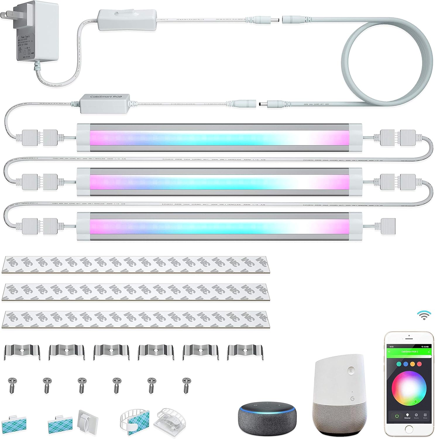 LED Smart Under Cabinet Ligts RGB Multi Color Compatible with Alexa, Google Home Voice Controlled Under Counter Strip Light App Control (6 Lights Bar Kit)