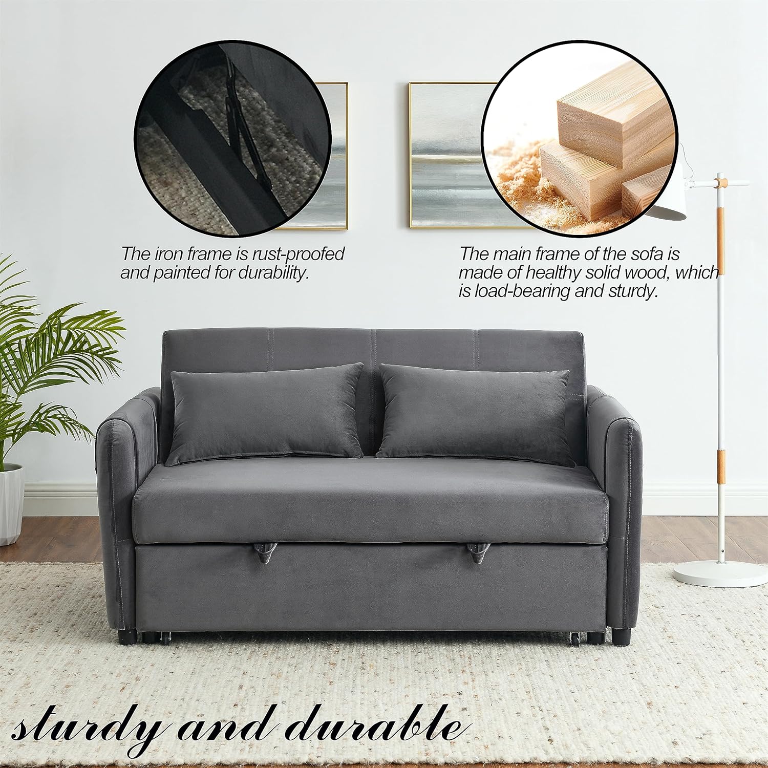 54", 3-in-1 Convertible Sleeper Pull Out Sofa Bed Recliner, Versatile Double Seat with Adjustable Backrest, Couch for Small Spaces,Apartments,Grey