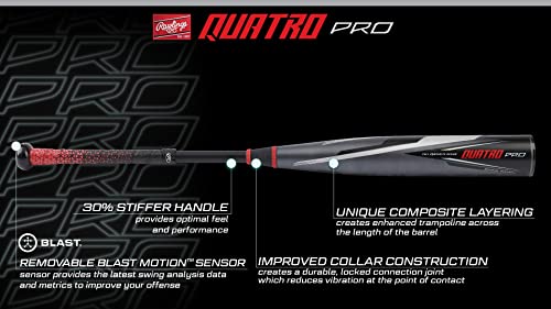 Rawlings | QUATRO PRO Baseball Bat | USSSA | -10/-8/ -5 Drop | 2 Pc. Composite | 2 3/4 Barrel
