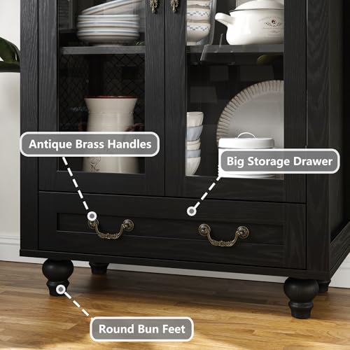 71" Farmhouse Tall Arched Storage Cabinet, Freestanding Cabinet Display Case with Glass Doors, Arched Storage Cabinet for Kitchen Pantry, Dining Room, Bookcase