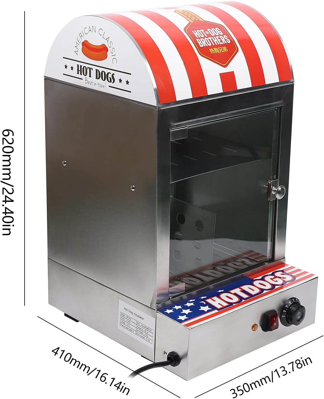 Hot Dog Steamer Machine, 110V 1500W 30-110℃/86-230℉ 2-Tier Commercial Top Load Hot Dog Hut Steamer, Stainless Steel Electric Bun Bread Sausage Warmer with Glass Windows and Partition Plate Shelves