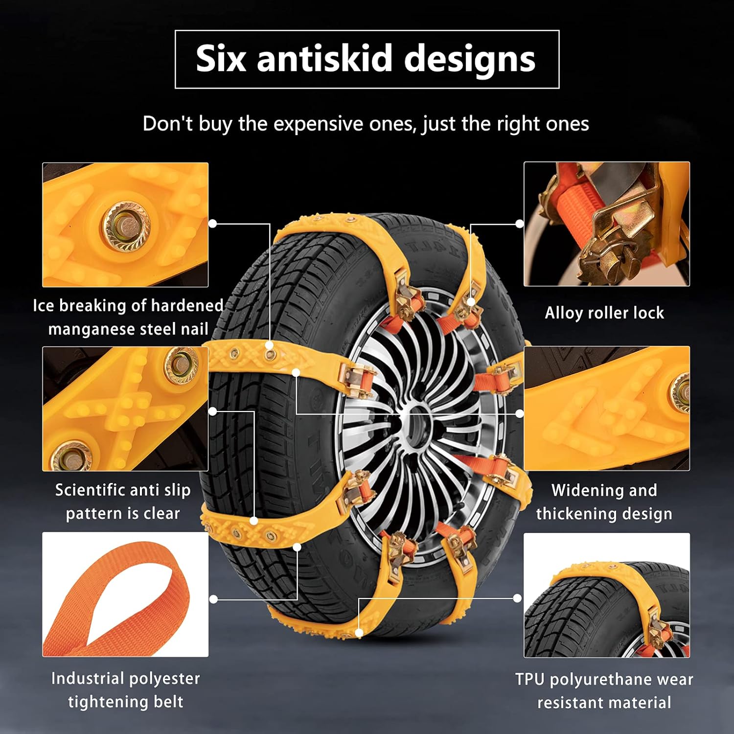 Universal Snow Chains for Cars/SUV/ LT Truck/Pickup Adjustable Traction Tire Chains for Tyres Width 145-285mm (5.71-11.2 inch)Easy to Mount Emergency Traction Snow Tyre Chains for Icing,Mud, Sand