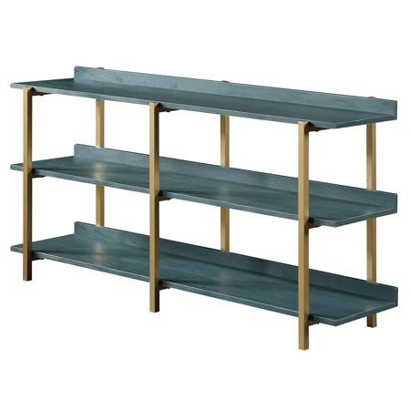 Furniture of America Chane 3-Tier Bookcase, Antique Blue and Gold