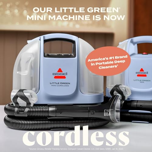 BISSELL Little Green Mini Cordless Portable Carpet and Upholstery Deep Cleaner, Car/Auto Detailer, with HydroRinse Self-Cleaning Tool and 4" Tough Stain Tool, 4015